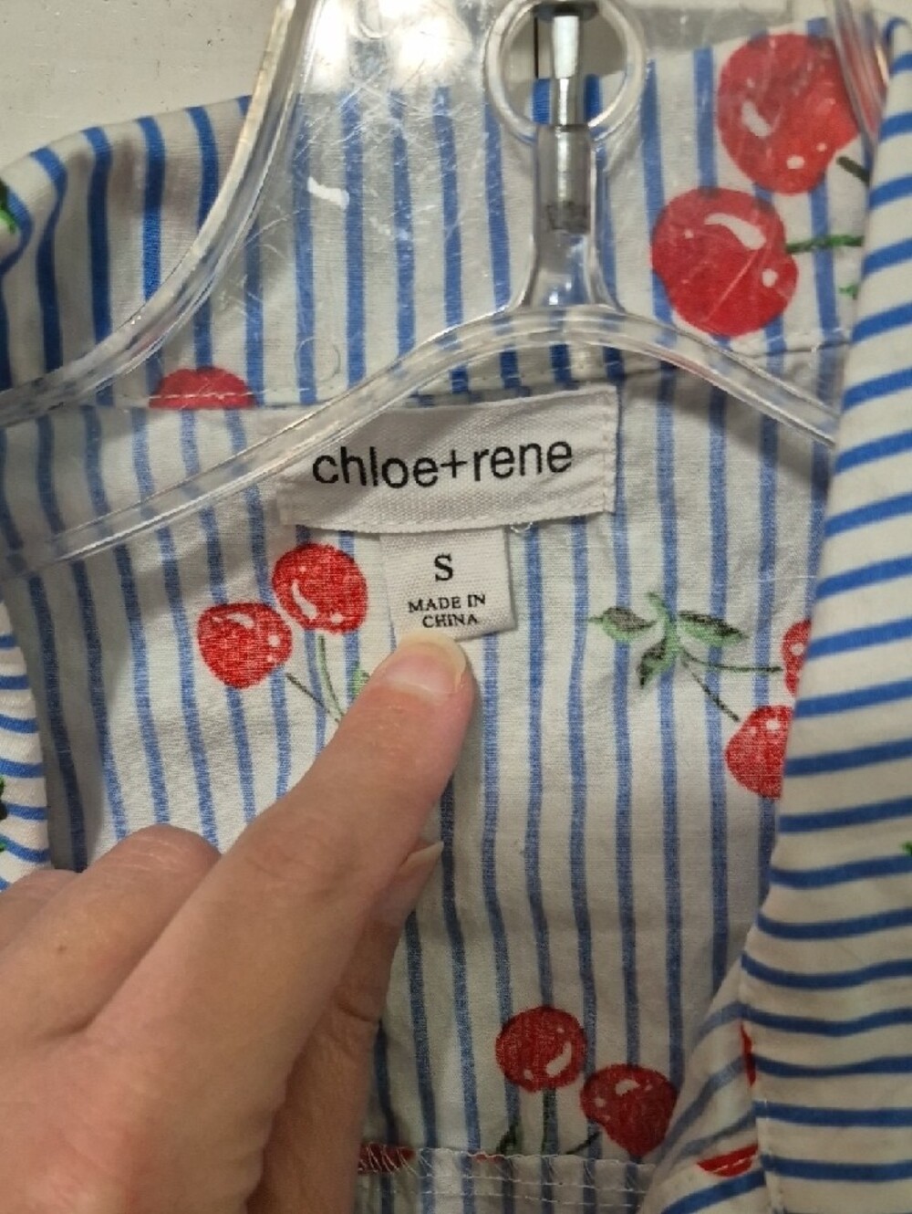 Cherry Print Button-Front Sleeveless Shirt Dress - Blue & Red - Picture 3 of 3